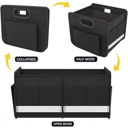 Heavy-Duty Foldable Trunk Organizer With Multiple Pockets And Reflective Strips – Foldable Trunk Space Saver For Cars, SUVs, And Minivans