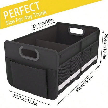 Heavy-Duty Foldable Trunk Organizer With Multiple Pockets And Reflective Strips – Foldable Trunk Space Saver For Cars, SUVs, And Minivans
