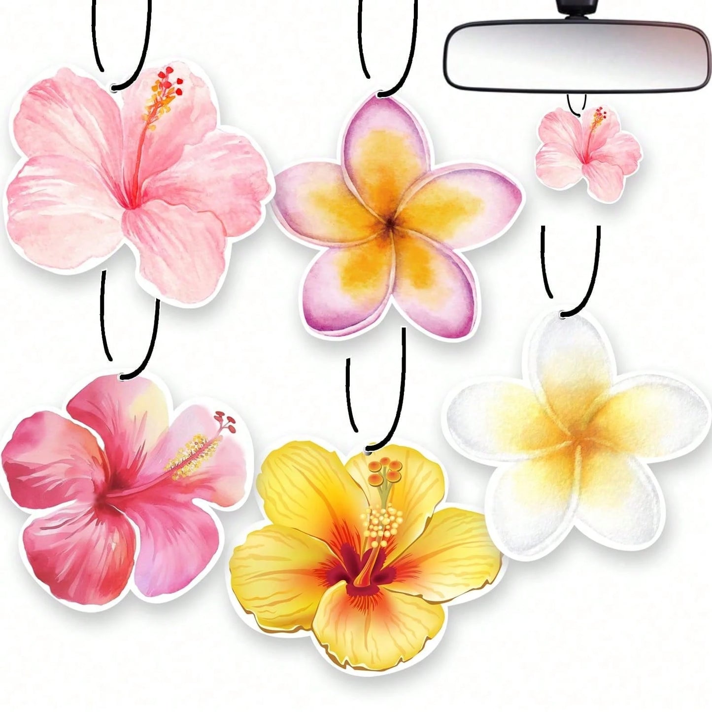  Hibiscus Flower Car Air Freshener,5pcs Long Lasting Cute Pink Beachy Car Accessories| Car Interior Rear View Mirror Hanging Ornament Scents Decor For Women Teen Girls,Car Interior Hanging Scents De