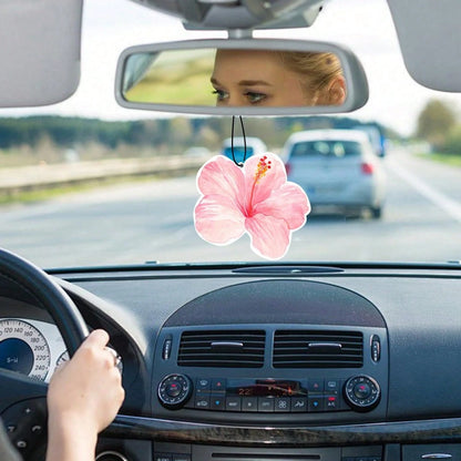  Hibiscus Flower Car Air Freshener,5pcs Long Lasting Cute Pink Beachy Car Accessories| Car Interior Rear View Mirror Hanging Ornament Scents Decor For Women Teen Girls,Car Interior Hanging Scents De