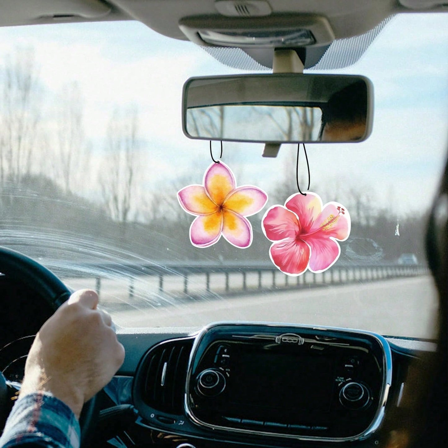 Hibiscus Flower Car Air Freshener,5pcs Long Lasting Cute Pink Beachy Car Accessories| Car Interior Rear View Mirror Hanging Ornament Scents Decor For Women Teen Girls,Car Interior Hanging Scents De
