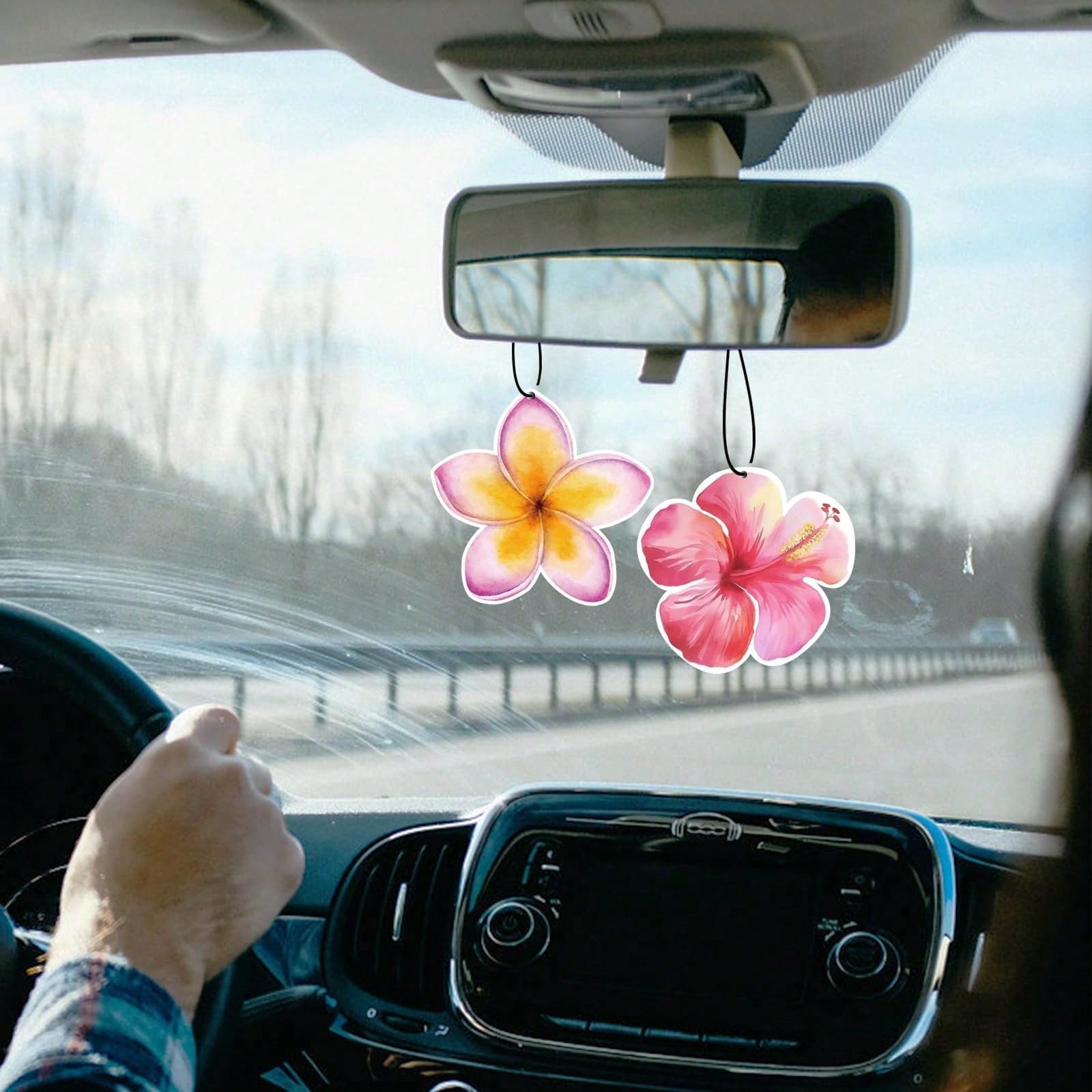  Hibiscus Flower Car Air Freshener,5pcs Long Lasting Cute Pink Beachy Car Accessories| Car Interior Rear View Mirror Hanging Ornament Scents Decor For Women Teen Girls,Car Interior Hanging Scents De