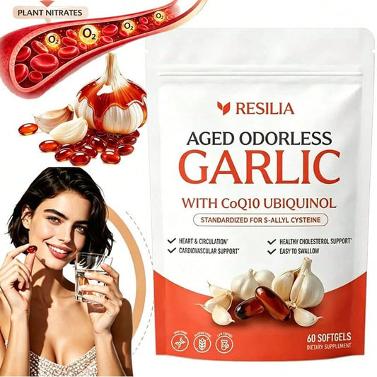 High Demand!Resilia Garlic Extract 600mg Softgels (60 Count) Odorless Aged Garlic Extra.Women Daily Nutrient Support