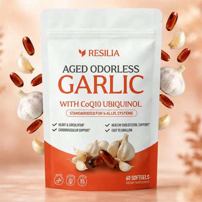 High Demand!Resilia Garlic Extract 600mg Softgels (60 Count) Odorless Aged Garlic Extra.Women Daily Nutrient Support