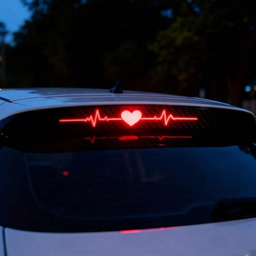 High-Mounted Brake Light Sticker, Heart-Shaped Heartbeat, Electrocardiogram, Taillight Sticker, 3D Carbon Fiber Matte Frosted Pattern, Adding Eye-Catching Safety Signs To The Car