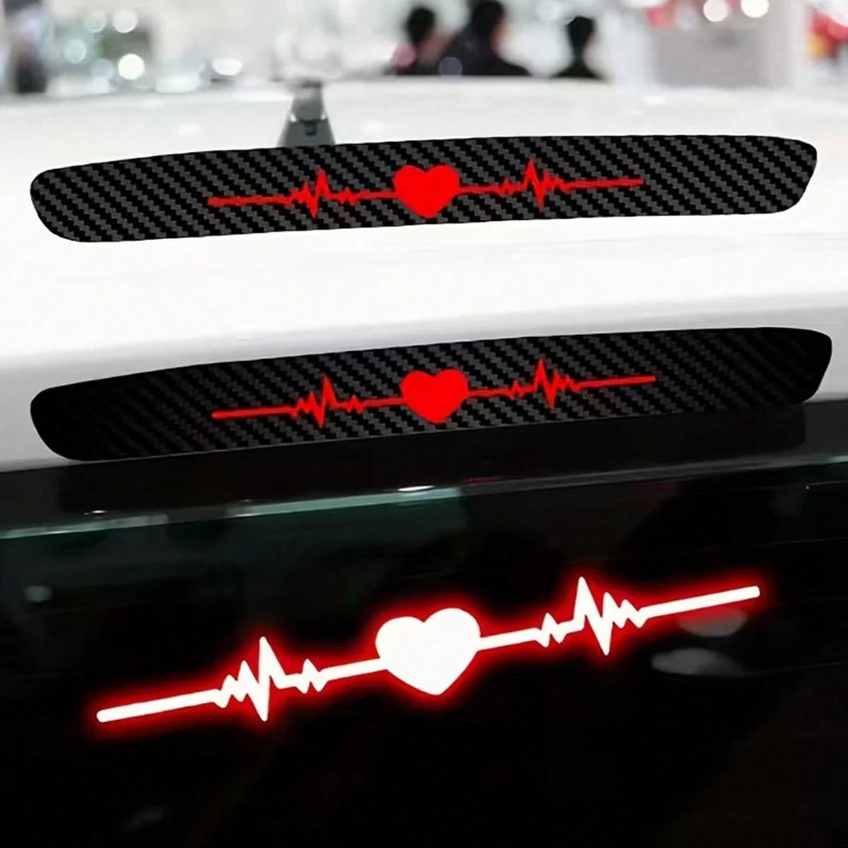 High-Mounted Brake Light Sticker, Heart-Shaped Heartbeat, Electrocardiogram, Taillight Sticker, 3D Carbon Fiber Matte Frosted Pattern, Adding Eye-Catching Safety Signs To The Car