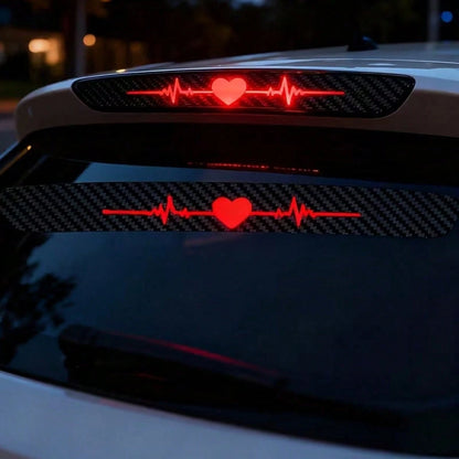 High-Mounted Brake Light Sticker, Heart-Shaped Heartbeat, Electrocardiogram, Taillight Sticker, 3D Carbon Fiber Matte Frosted Pattern, Adding Eye-Catching Safety Signs To The Car