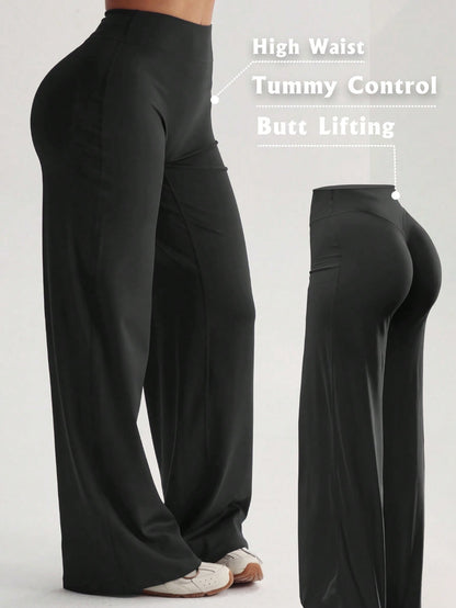 High Waist Soft Wide Leg Pants, Flattering, Non-Sheer, Yoga & Casual Wear For Summer Sports, Athleisure