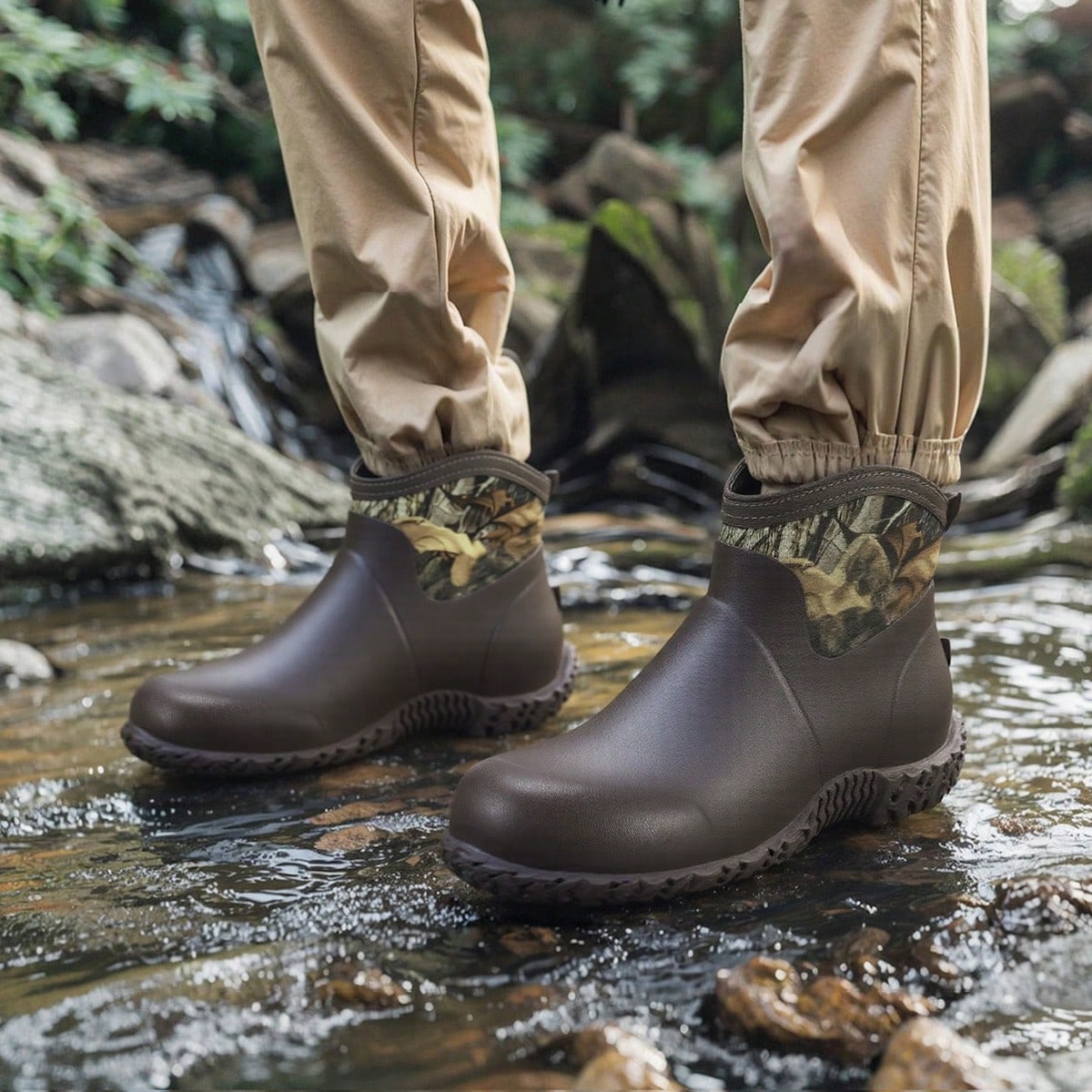 HISEA Men's Rubber Boots Ankle Rain Boots Waterproof Outdoor Mud Bootie For Lawn And Garden