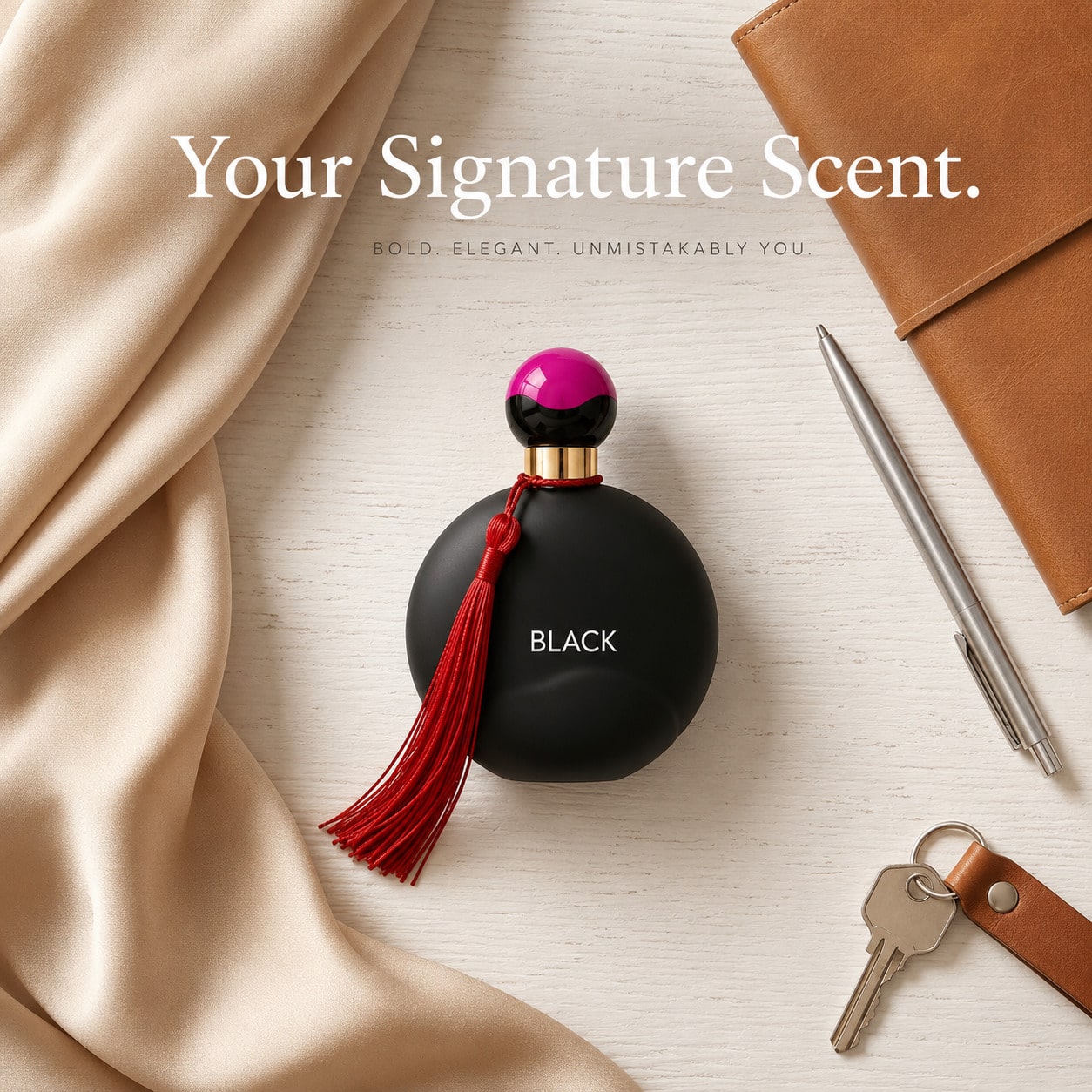 HIYES 1pc Elegant Black Round Perfume Spray For Women, Decorative Red Tassel Fragrance Bottle, Stylish Vanity Display For Daily Wear, Parties, Dates, Birthdays & Holiday Gifts