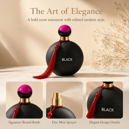 HIYES 1pc Elegant Black Round Perfume Spray For Women, Decorative Red Tassel Fragrance Bottle, Stylish Vanity Display For Daily Wear, Parties, Dates, Birthdays & Holiday Gifts