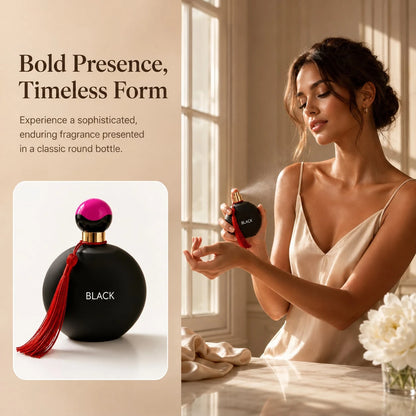 HIYES 1pc Elegant Black Round Perfume Spray For Women, Decorative Red Tassel Fragrance Bottle, Stylish Vanity Display For Daily Wear, Parties, Dates, Birthdays & Holiday Gifts