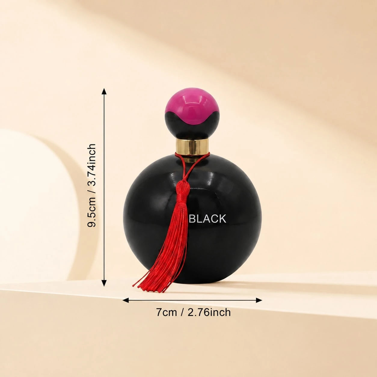 HIYES 1pc Elegant Black Round Perfume Spray For Women, Decorative Red Tassel Fragrance Bottle, Stylish Vanity Display For Daily Wear, Parties, Dates, Birthdays & Holiday Gifts