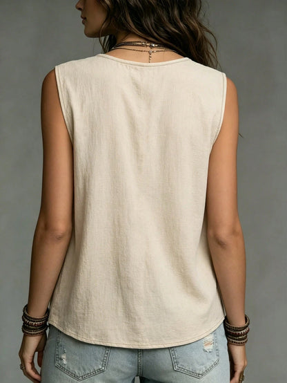 Holidaya Minimalist Beige Tone With Relaxed Texture, Deep V-Neck With Front Pleated Design Tank Top, Suitable For Commuting, Casual And Other Multiple Occasions, Easily Create A Lazy Artistic St