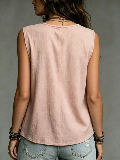 Holidaya Minimalist Beige Tone With Relaxed Texture, Deep V-Neck With Front Pleated Design Tank Top, Suitable For Commuting, Casual And Other Multiple Occasions, Easily Create A Lazy Artistic St