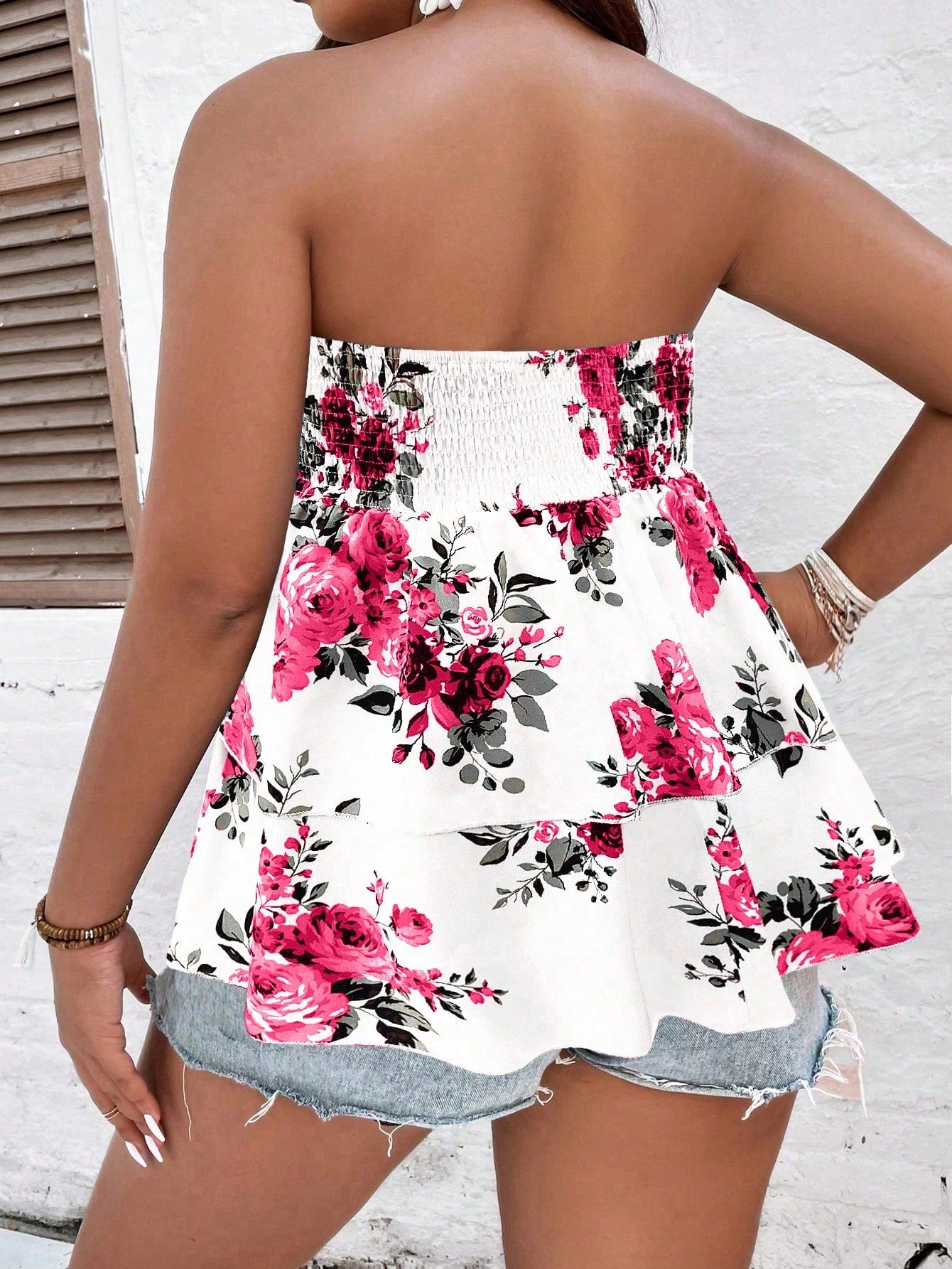 Holidaya Plus Floral Print Summer Boho Peplum Tube Top
