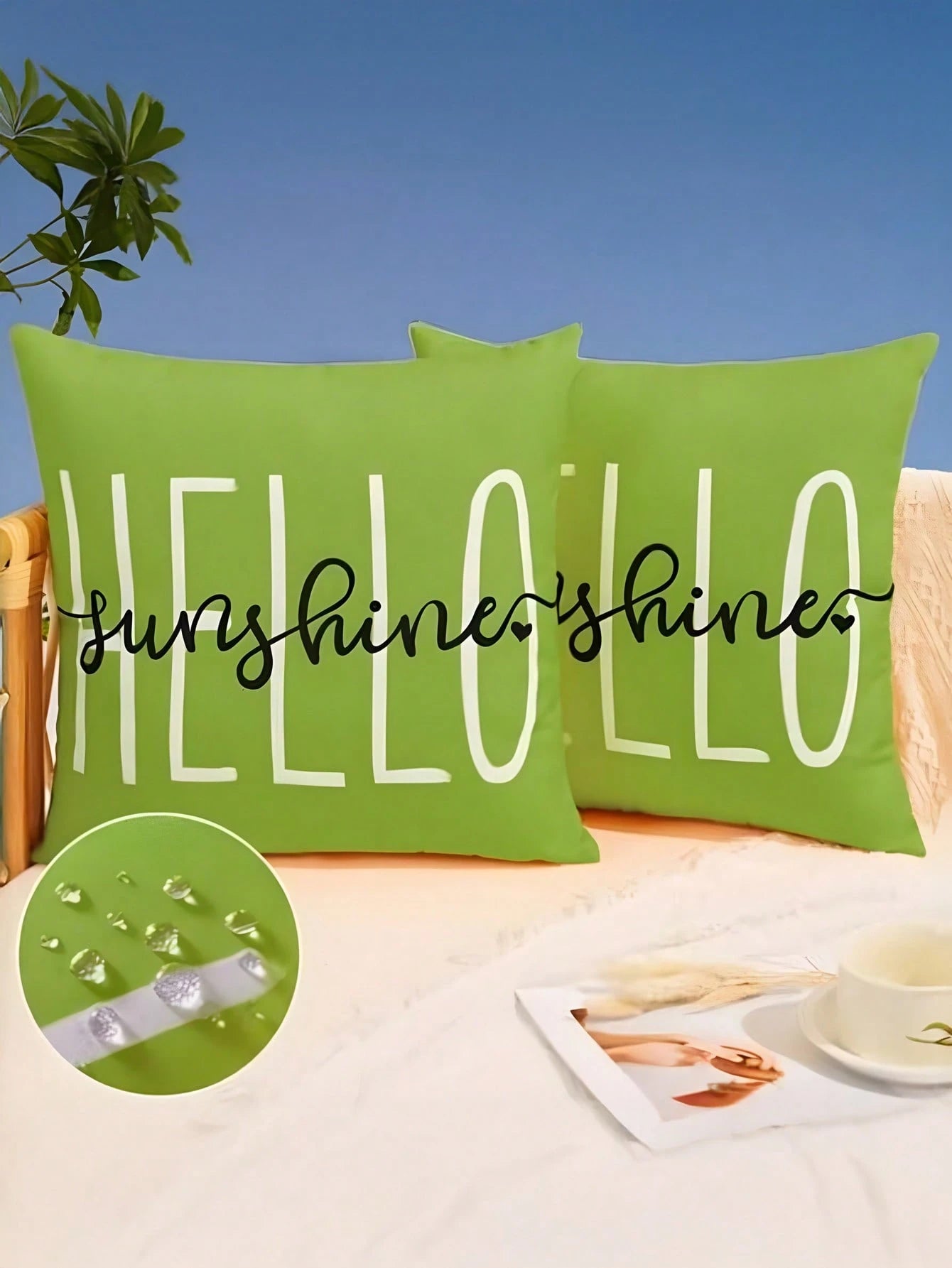 HOMPOOLL 2Pcs Outdoor Pillow Covers,18x18 Inch/12*20Inch Hello Sunshine Decor Yellow Waterproof Summer Outdoor Waterproof Pillow Covers Decor For Patio Funiture Garden Sofa Couch