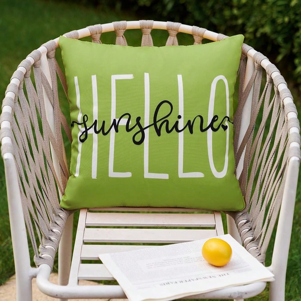 HOMPOOLL 2Pcs Outdoor Pillow Covers,18x18 Inch/12*20Inch Hello Sunshine Decor Yellow Waterproof Summer Outdoor Waterproof Pillow Covers Decor For Patio Funiture Garden Sofa Couch