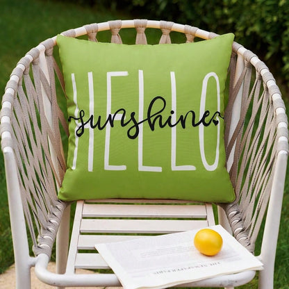 HOMPOOLL 2Pcs Outdoor Pillow Covers,18x18 Inch/12*20Inch Hello Sunshine Decor Yellow Waterproof Summer Outdoor Waterproof Pillow Covers Decor For Patio Funiture Garden Sofa Couch