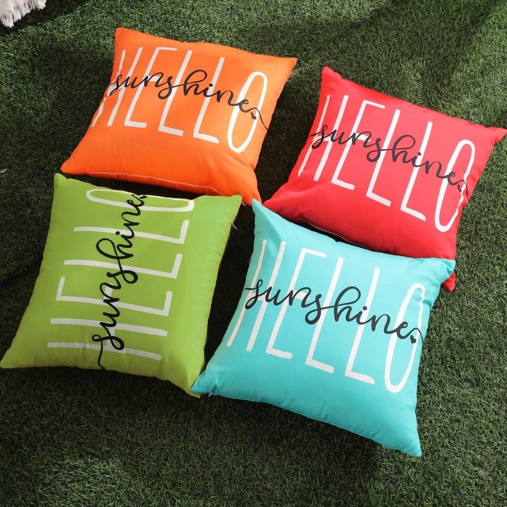 HOMPOOLL 2Pcs Outdoor Pillow Covers,18x18 Inch/12*20Inch Hello Sunshine Decor Yellow Waterproof Summer Outdoor Waterproof Pillow Covers Decor For Patio Funiture Garden Sofa Couch
