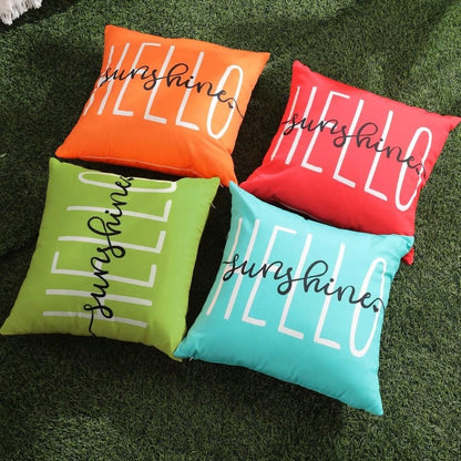 HOMPOOLL 2Pcs Outdoor Pillow Covers,18x18 Inch/12*20Inch Hello Sunshine Decor Yellow Waterproof Summer Outdoor Waterproof Pillow Covers Decor For Patio Funiture Garden Sofa Couch
