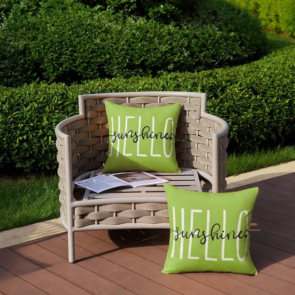 HOMPOOLL 2Pcs Outdoor Pillow Covers,18x18 Inch/12*20Inch Hello Sunshine Decor Yellow Waterproof Summer Outdoor Waterproof Pillow Covers Decor For Patio Funiture Garden Sofa Couch