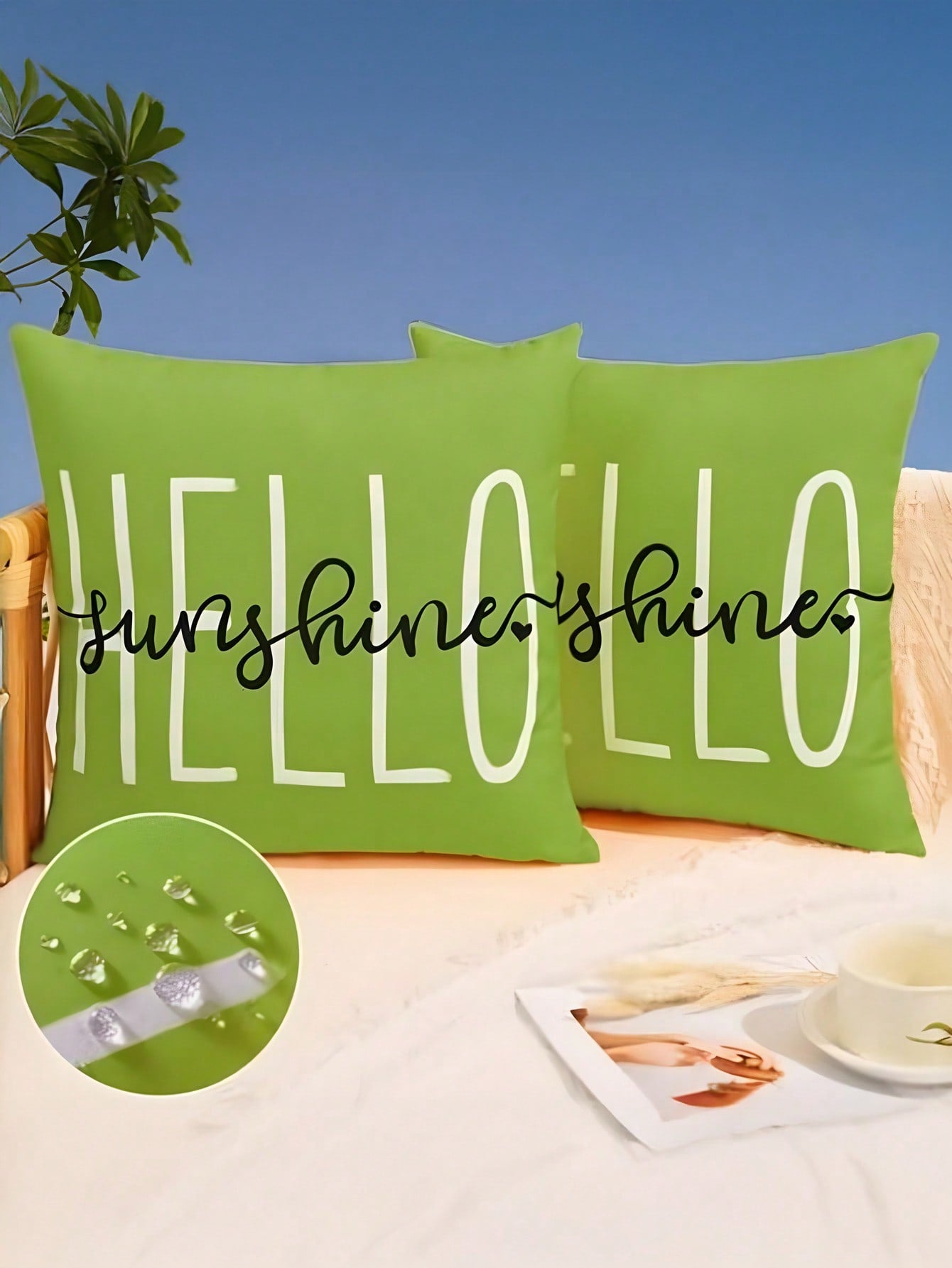 HOMPOOLL 2Pcs Outdoor Pillow Covers,18x18 Inch/12*20Inch Hello Sunshine Decor Yellow Waterproof Summer Outdoor Waterproof Pillow Covers Decor For Patio Funiture Garden Sofa Couch