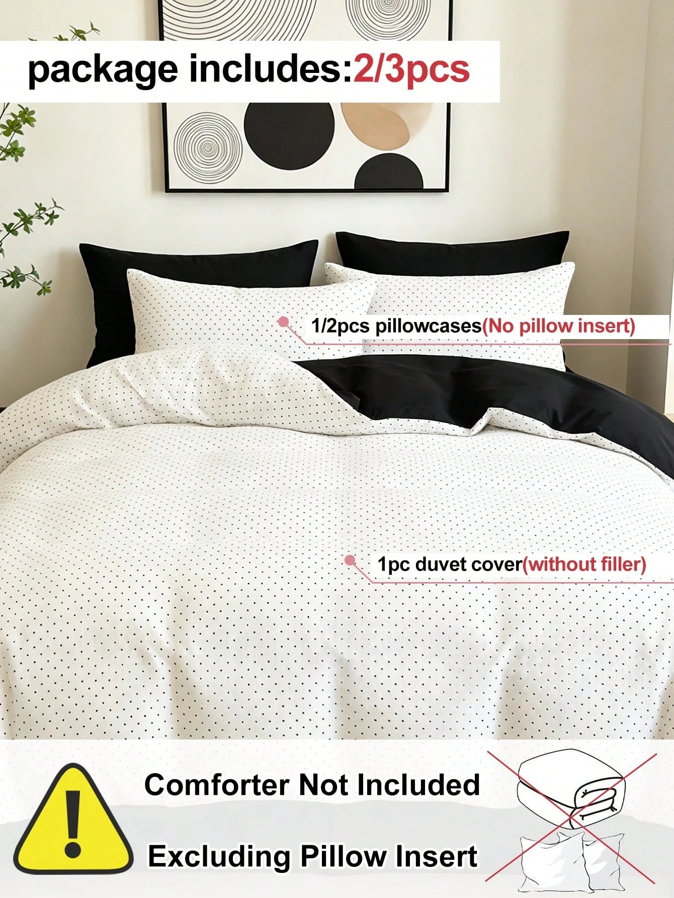 Honeymoon Printed Duvet Cover Set (2pcs = 1 Duvet Cover + 1 Pillowcase; 3pcs = 1 Duvet Cover + 2 Pillowcases)- Polyester Fleece Fabric, White Background With Black Polka Dot Pattern, Pillowcase Witho