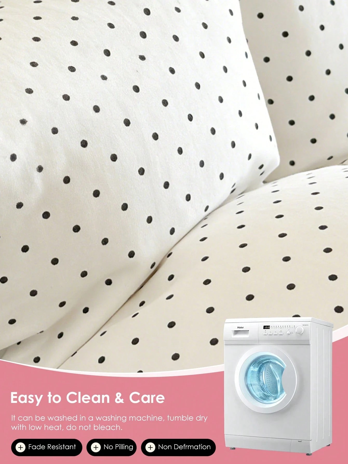 Honeymoon Printed Duvet Cover Set (2pcs = 1 Duvet Cover + 1 Pillowcase; 3pcs = 1 Duvet Cover + 2 Pillowcases)- Polyester Fleece Fabric, White Background With Black Polka Dot Pattern, Pillowcase Witho