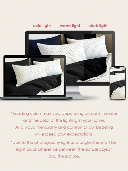 Honeymoon Printed Duvet Cover Set (2pcs = 1 Duvet Cover + 1 Pillowcase; 3pcs = 1 Duvet Cover + 2 Pillowcases)- Polyester Fleece Fabric, White Background With Black Polka Dot Pattern, Pillowcase Witho