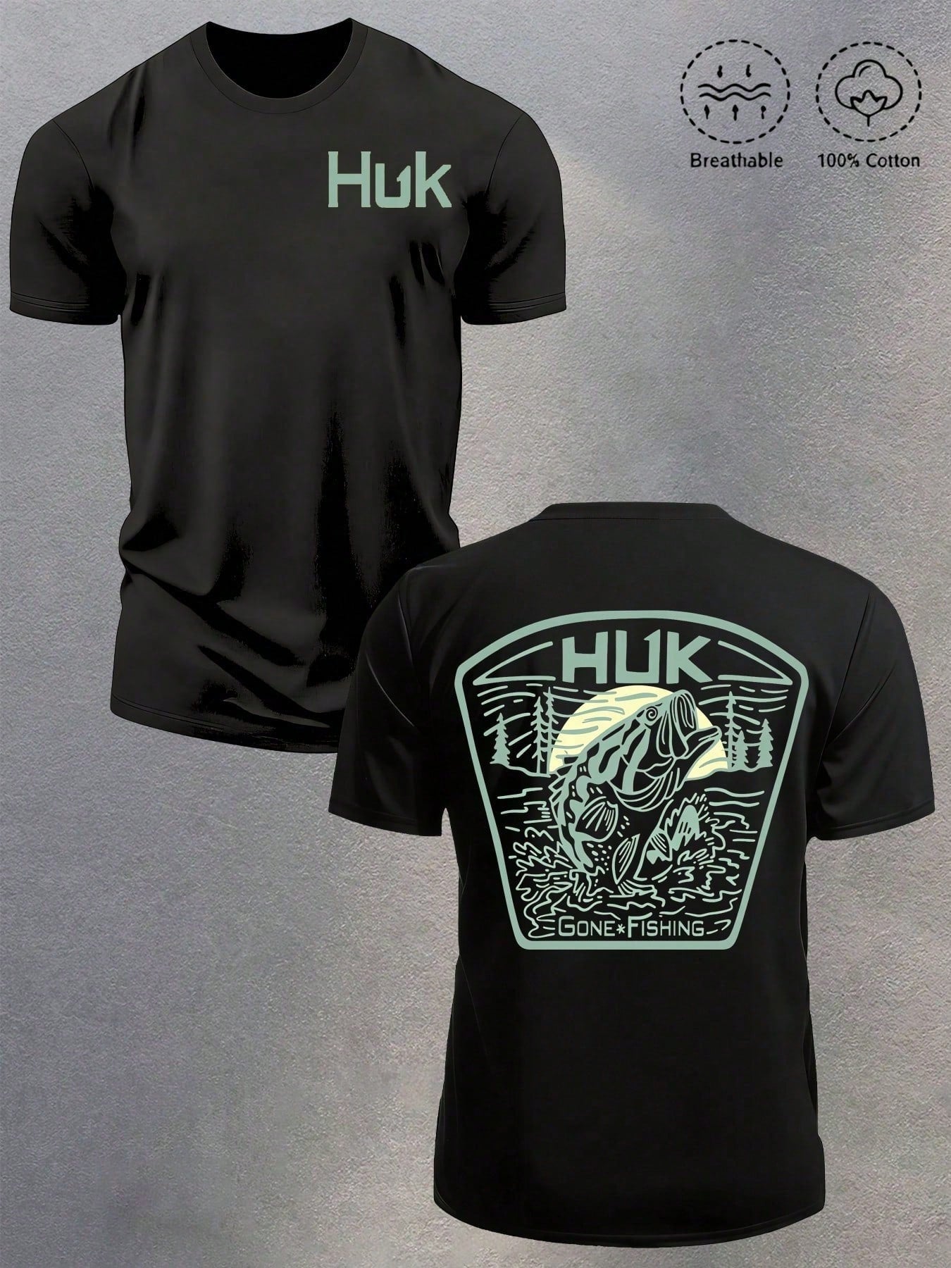 HUKFishing Graphic Mens Short Sleeve Tee, Outdoor Angling Crew Neck Top, Multiple Colors, Ideal Father's Day Gift For Dad, Daily Camping CasualOutfit