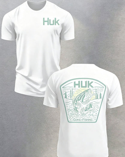 HUKFishing Graphic Mens Short Sleeve Tee, Outdoor Angling Crew Neck Top, Multiple Colors, Ideal Father's Day Gift For Dad, Daily Camping CasualOutfit