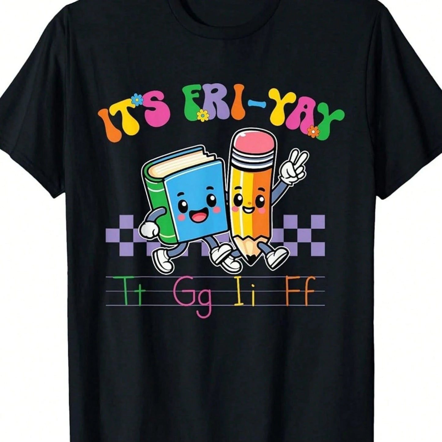 Humorous TGIF Teacher And Friday Educator T-Shirts. Perfect For Teacher Gifts, Casual Wear, And Stylish Outings. Plus Size Available.
