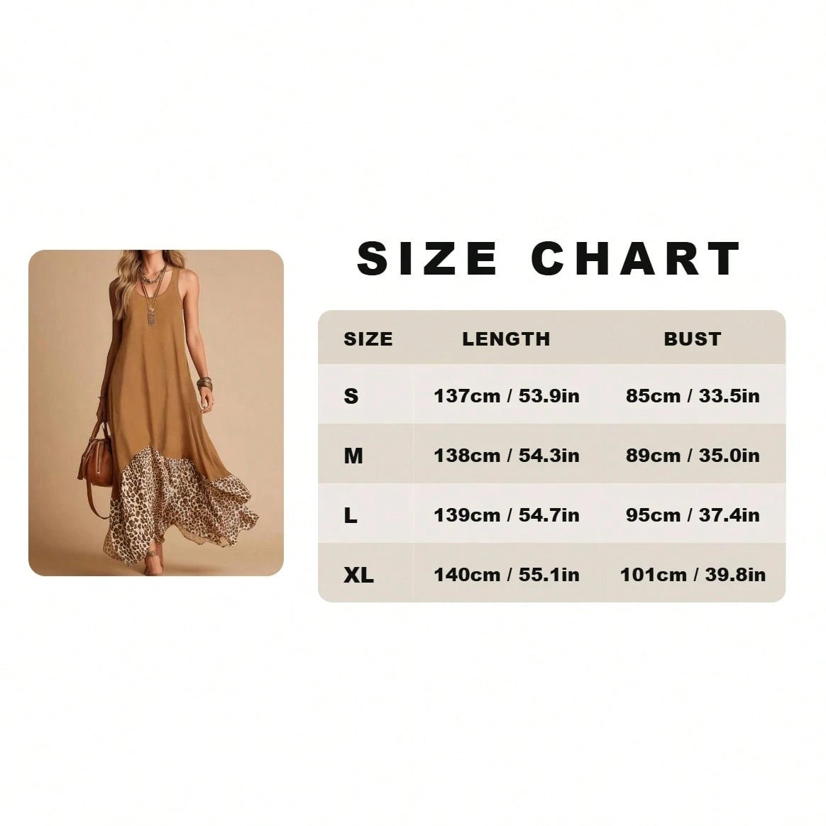 HUTENER Women's Casual Sleeveless Dress, Vintage Leopard Print Patchwork Camisole Design, Asymmetrical Flared Hem Brown Elegant Summer