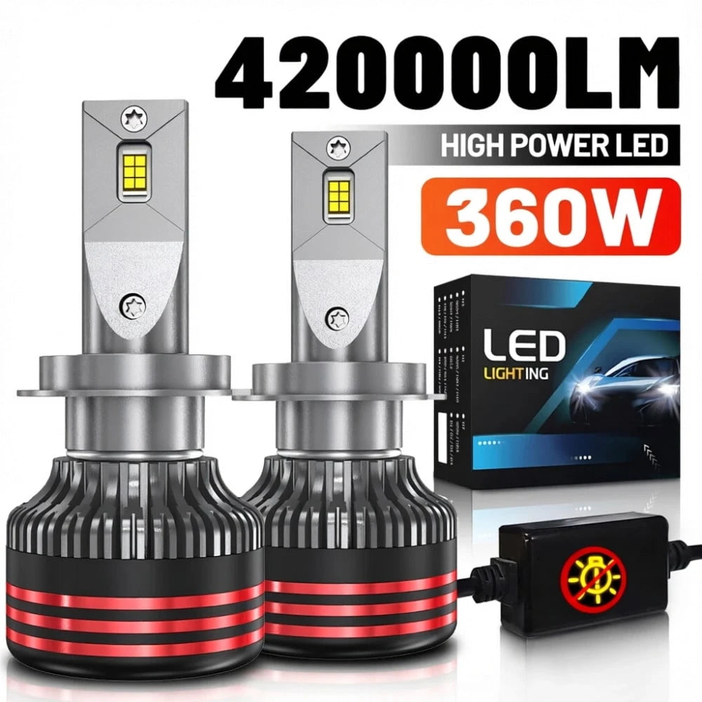 HYNBYZJ 2pcs H7 H4 H11 LED Headlight 360W High Power Canbus H1 H3 9005 HB3 9006 HB4 9012 HIR2 9007 H13 Turbo Lamp 6000K Car Light 12V