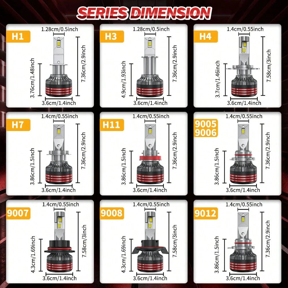 HYNBYZJ 2pcs H7 H4 H11 LED Headlight 360W High Power Canbus H1 H3 9005 HB3 9006 HB4 9012 HIR2 9007 H13 Turbo Lamp 6000K Car Light 12V