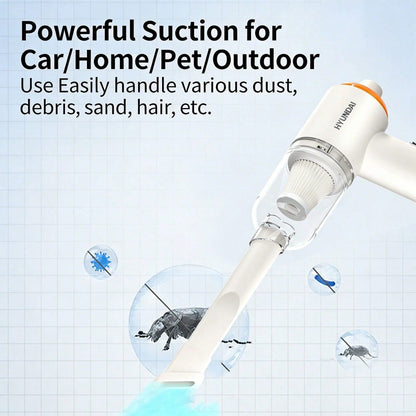 HYUNDAI Cordless Handheld Vacuum Cleaner. Lightweight And Portable Design. Powerful Suction With A Brushless Motor. Suitable For Home And Car Cleaning. High-Efficiency Filtration For Long-Lasting Batt