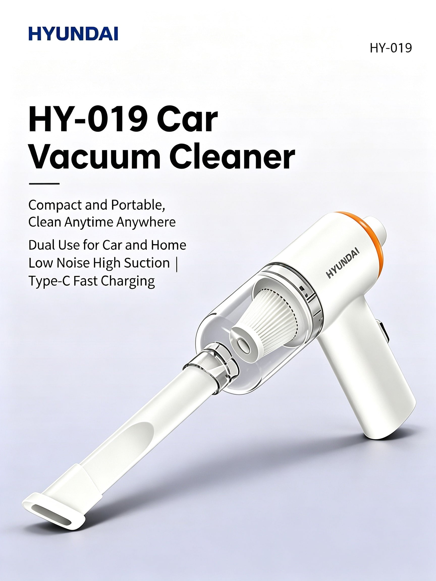 HYUNDAI Cordless Handheld Vacuum Cleaner. Lightweight And Portable Design. Powerful Suction With A Brushless Motor. Suitable For Home And Car Cleaning. High-Efficiency Filtration For Long-Lasting Batt