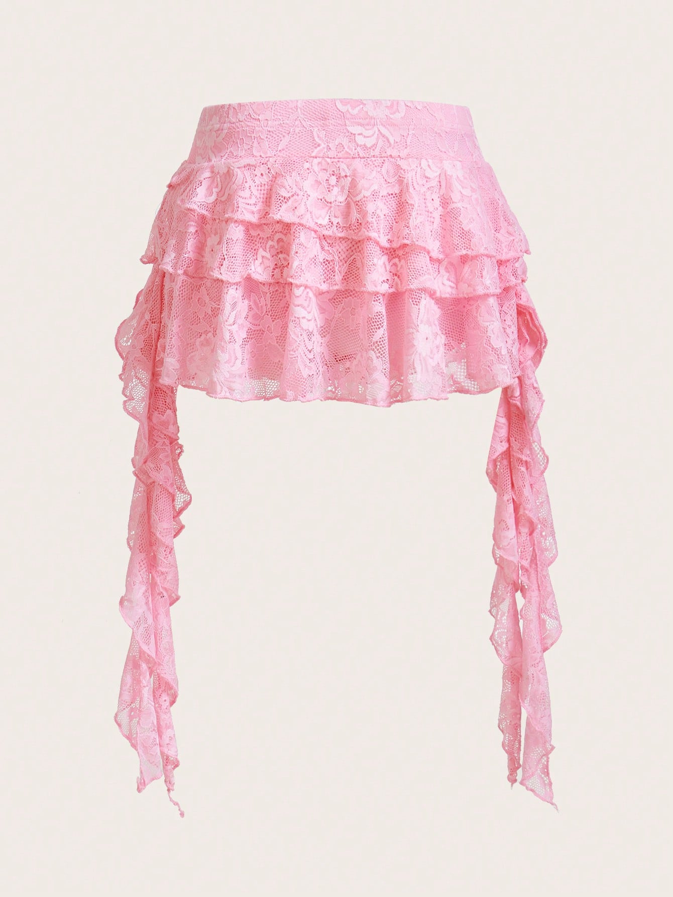 ICON Low Waist Vacation Style Casual Sexy White Lace Ruffle Hem Mini Skirt With Safety Shorts, Anti-Flashing