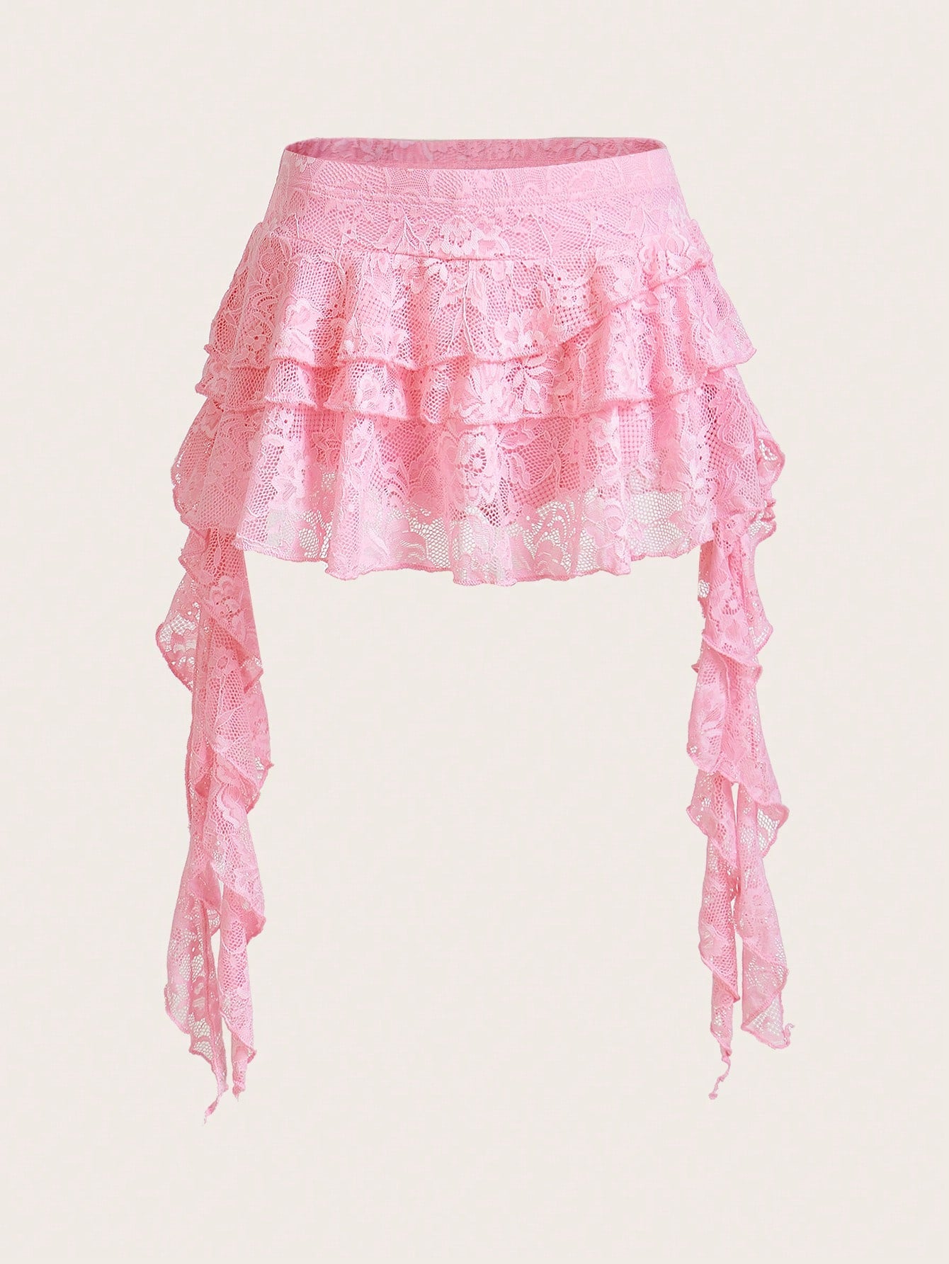 ICON Low Waist Vacation Style Casual Sexy White Lace Ruffle Hem Mini Skirt With Safety Shorts, Anti-Flashing