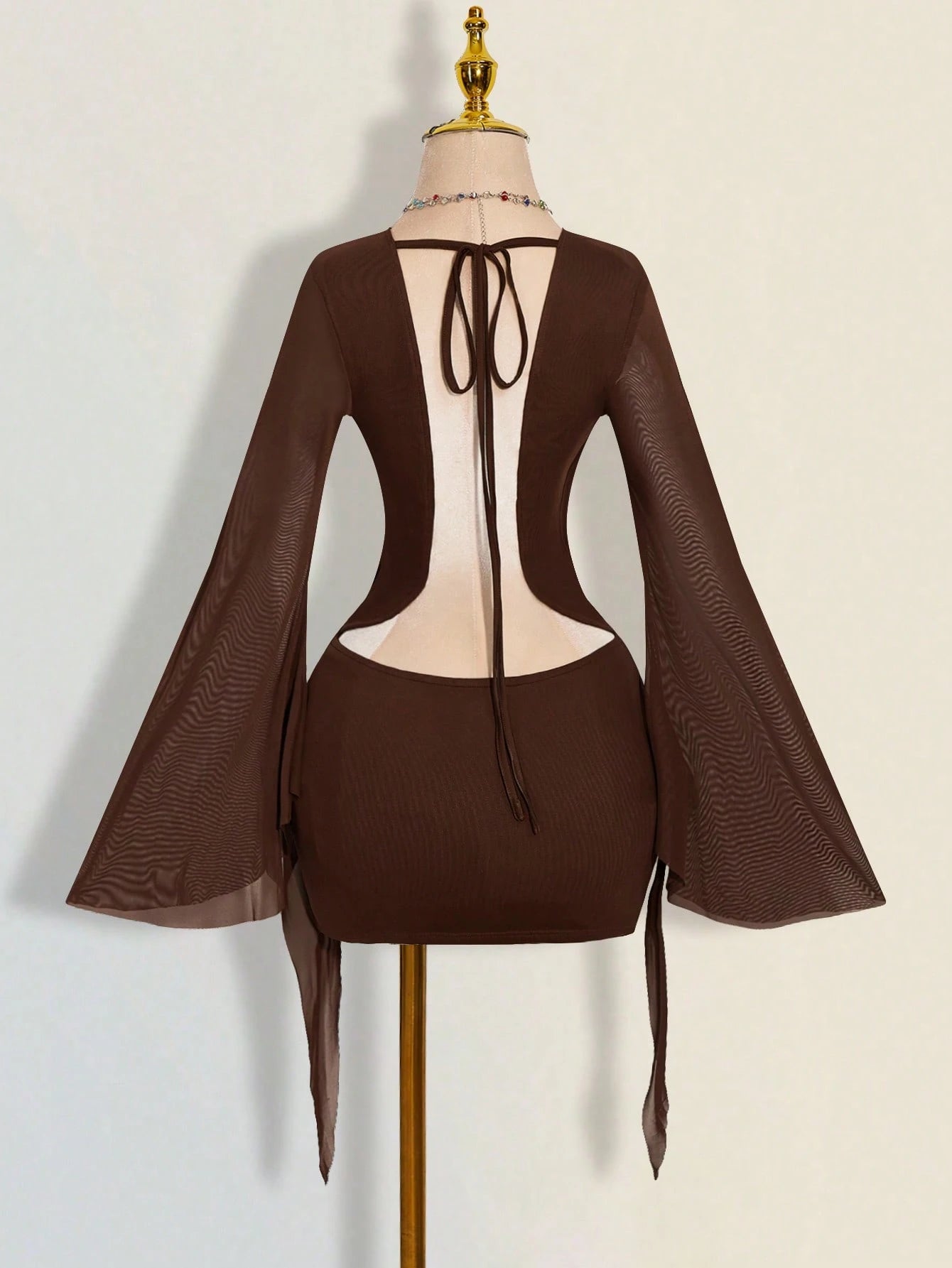 ICON Sexy Oversized Plunging Neckline Mesh Patchwork Backless Mini Dress