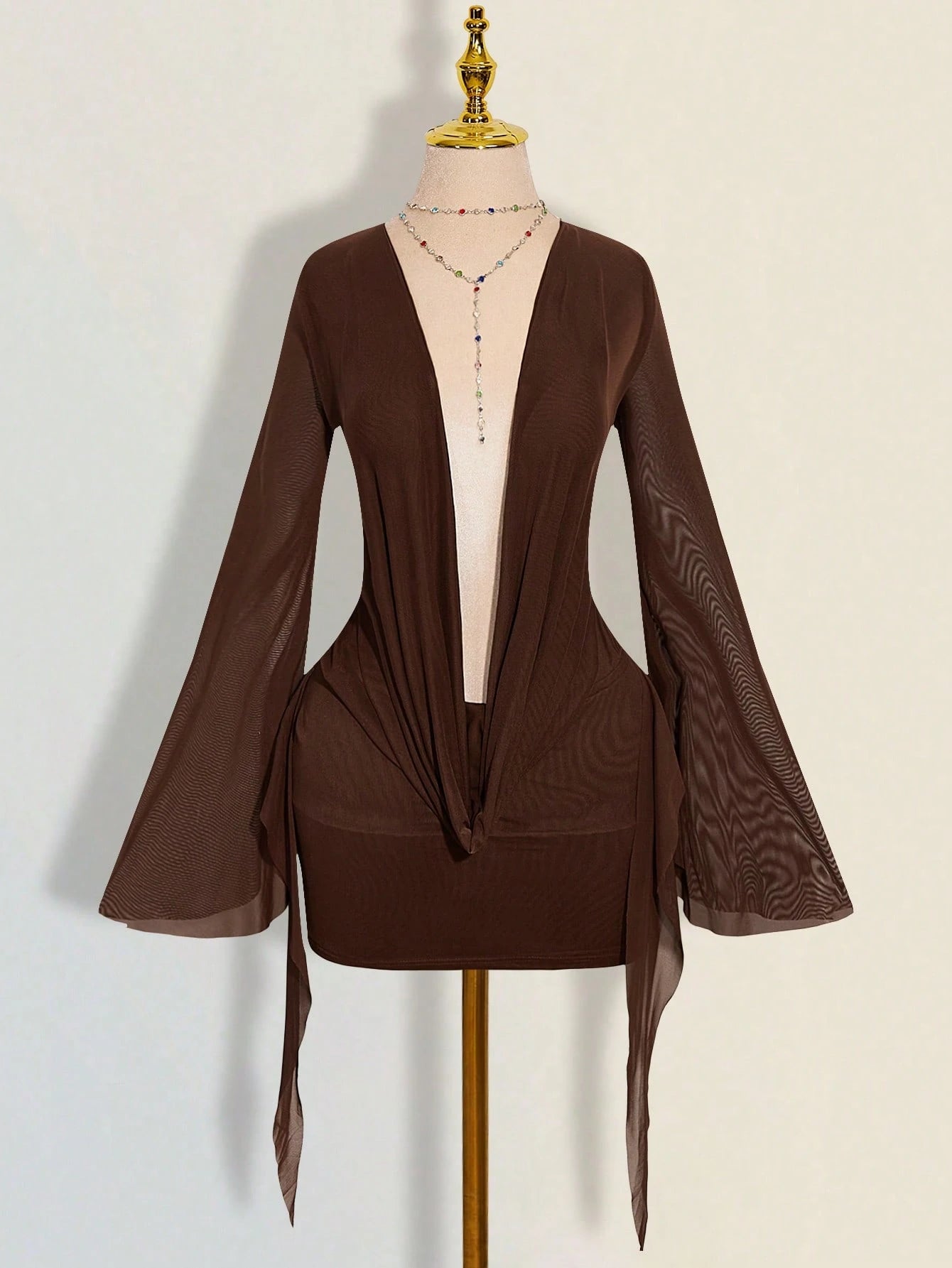 ICON Sexy Oversized Plunging Neckline Mesh Patchwork Backless Mini Dress