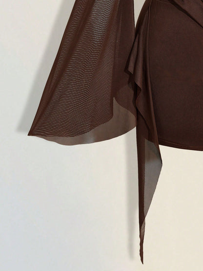 ICON Sexy Oversized Plunging Neckline Mesh Patchwork Backless Mini Dress
