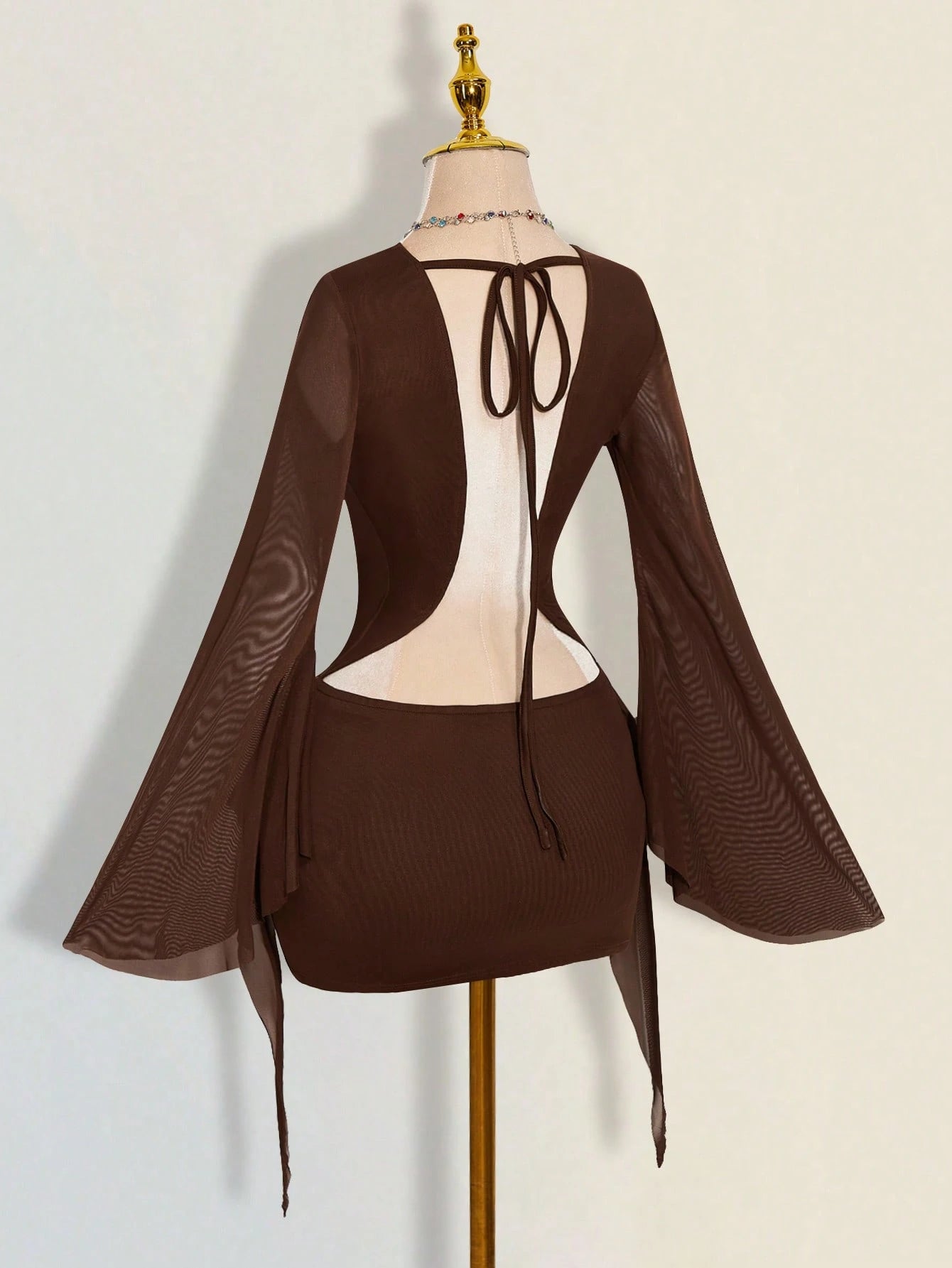 ICON Sexy Oversized Plunging Neckline Mesh Patchwork Backless Mini Dress