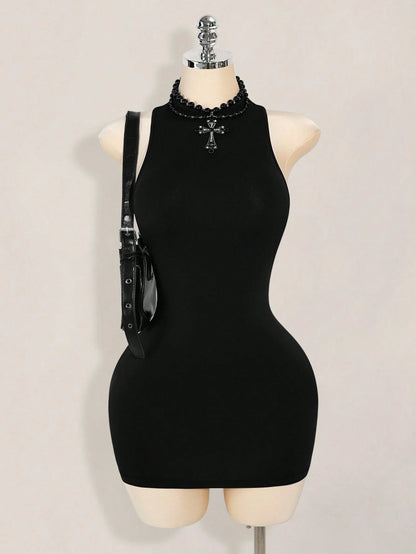 ICON Solid Color Criss-Cross Backless Sexy Casual Mini Dress,Party Dresses For Women