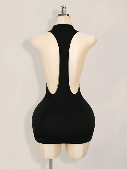 ICON Solid Color Criss-Cross Backless Sexy Casual Mini Dress,Party Dresses For Women
