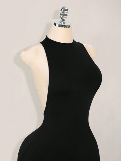 ICON Solid Color Criss-Cross Backless Sexy Casual Mini Dress,Party Dresses For Women