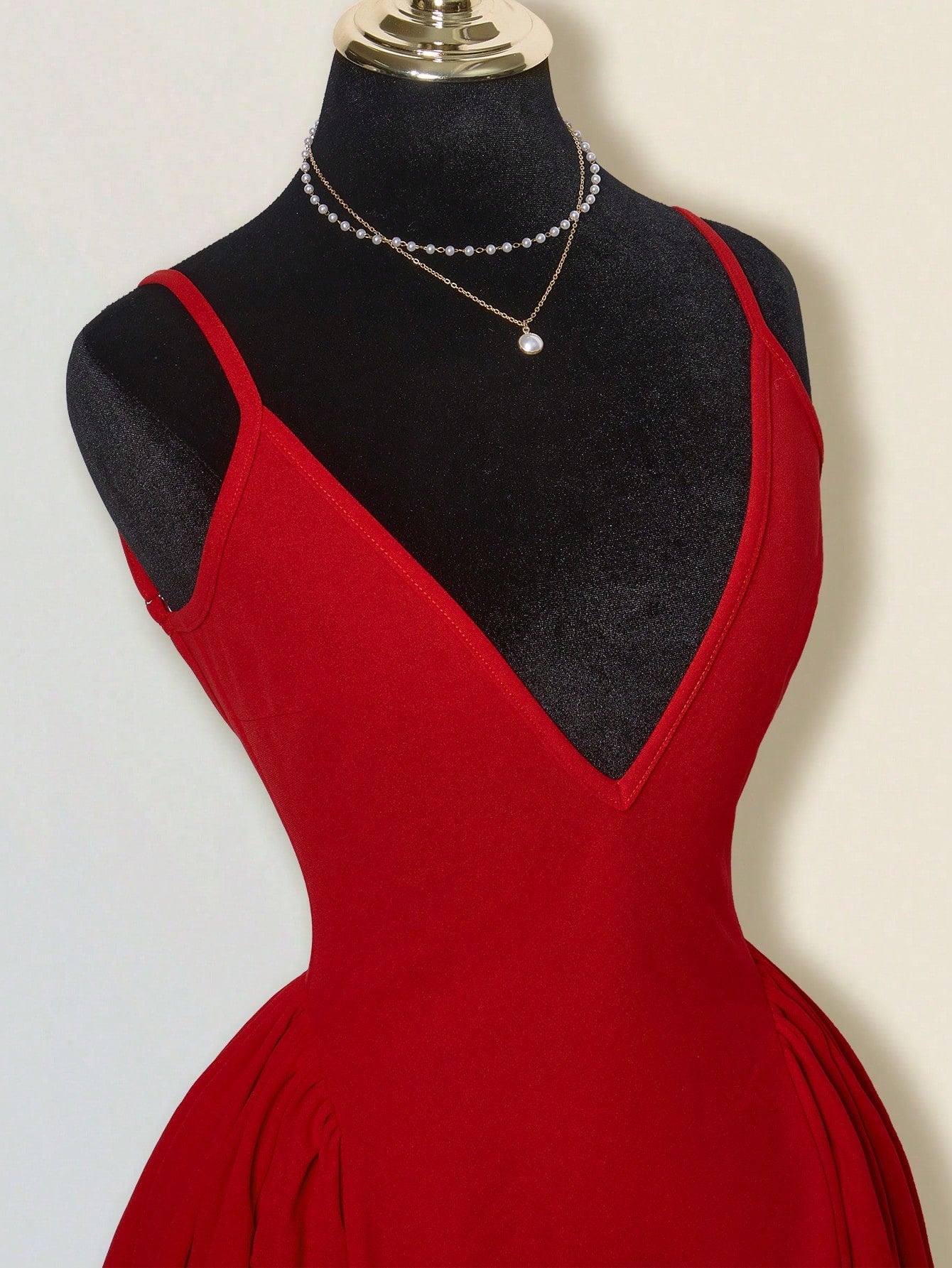 ICON Solid Red Mini A-Line Puff Dress With Deep V-Neck, Sexy Elegant Cinched Waist And Open Back, Bud-Style Dress For Date And Party