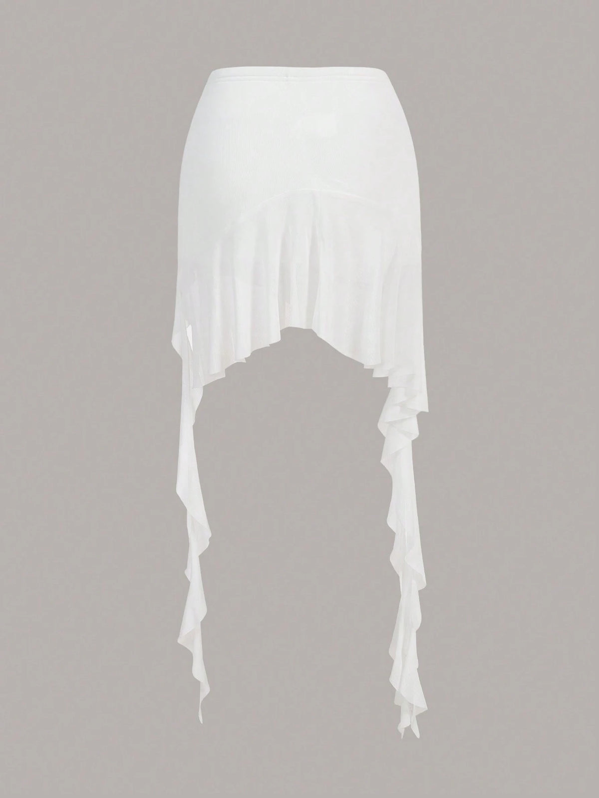 ICON Summer White Solid Asymmetrical Ruched Ruffle Hem Skirt