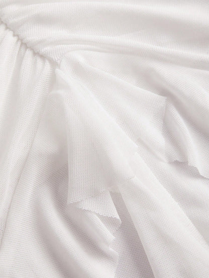 ICON Summer White Solid Asymmetrical Ruched Ruffle Hem Skirt